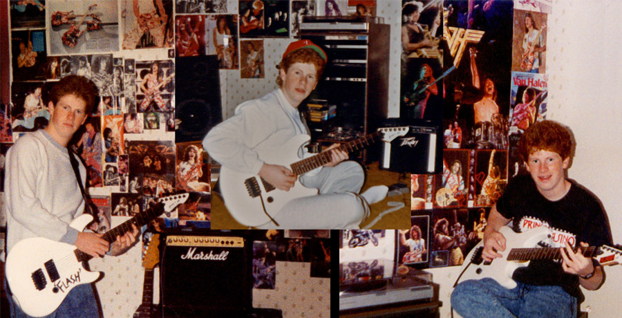 photo of teenager's room wallpapered with Van Halen posters