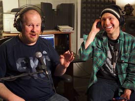 Gordon Highland and Caleb J Ross recording Important Question? Podcast